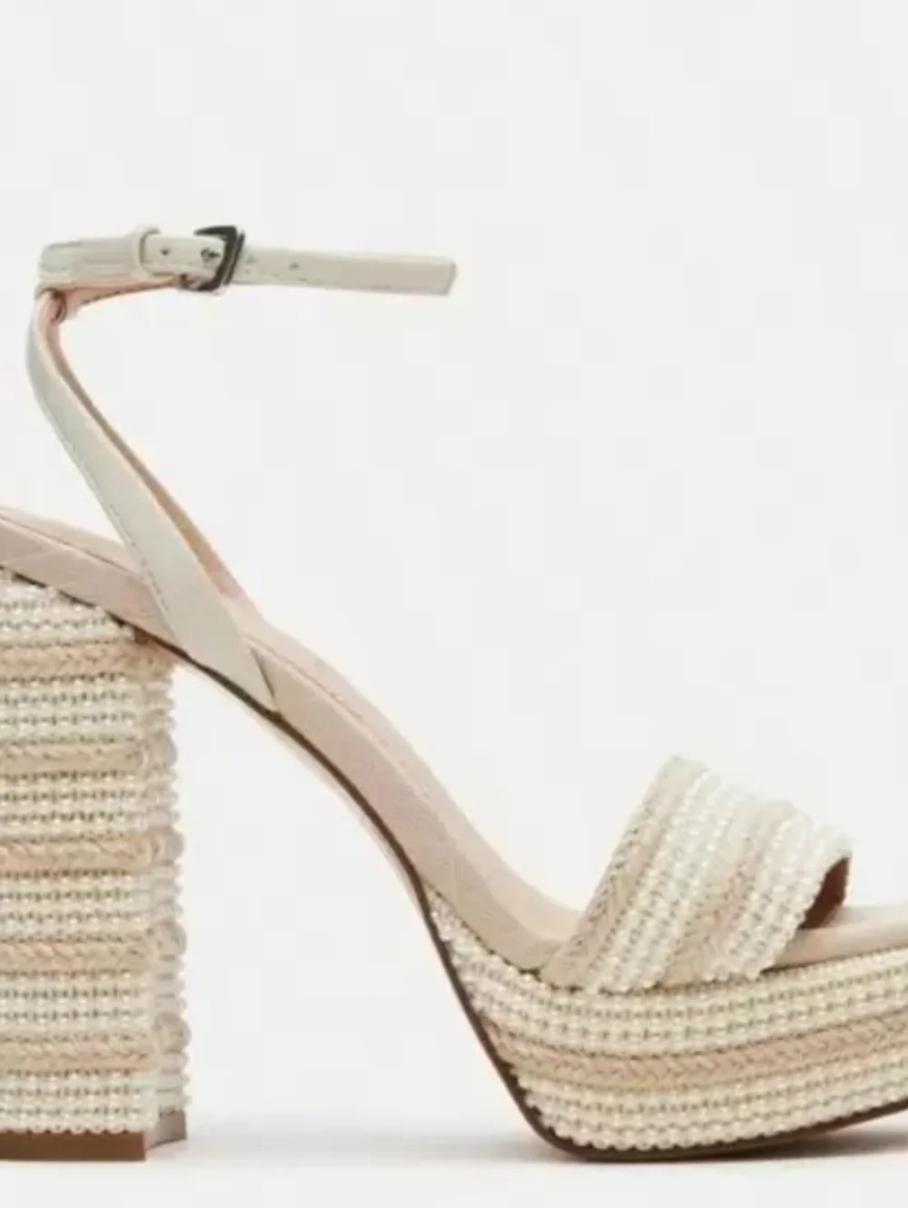 💛▪️Steve Madden▪️ Lumera Beaded Platform Ankle-Strap Sandal in Natural Color